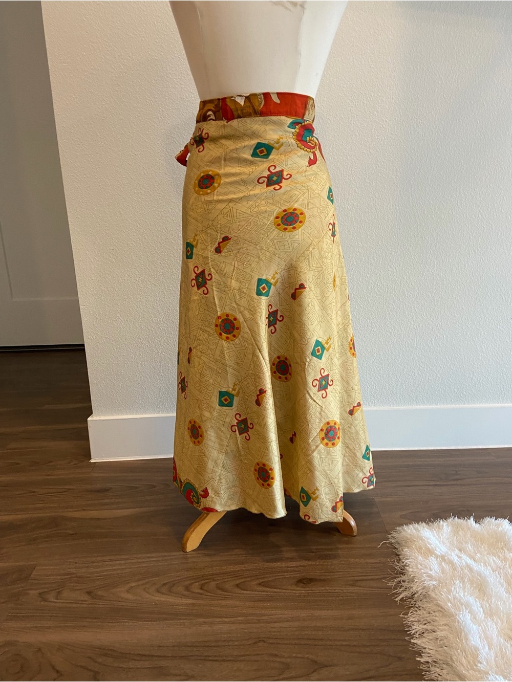 Boho Reversible Wrap Maxi Skirt in Rust, Mustard & Cream - Picture 5 of 7